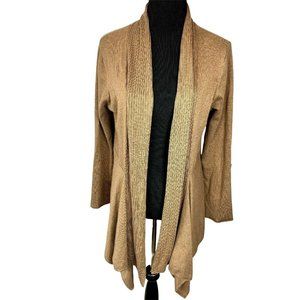 Coldwater Creek Sweater M Open Front Draped Brown Tan Convertible Tab Sleeve